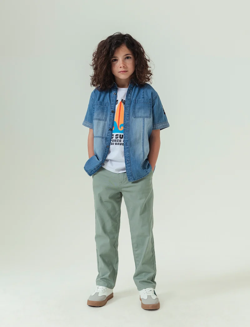 Camicia in denim mezza manica da bambino - Denim