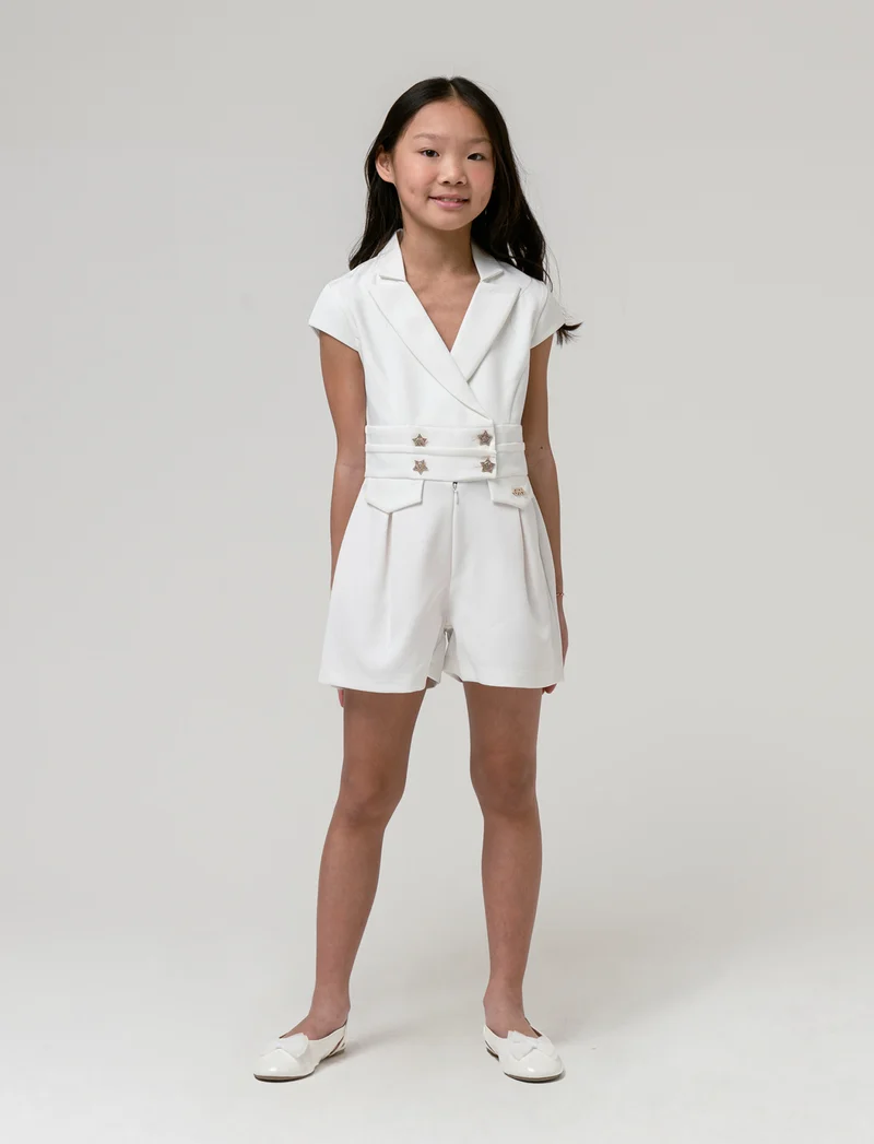 Salopette tuta elegante da bambina - Bianco latte