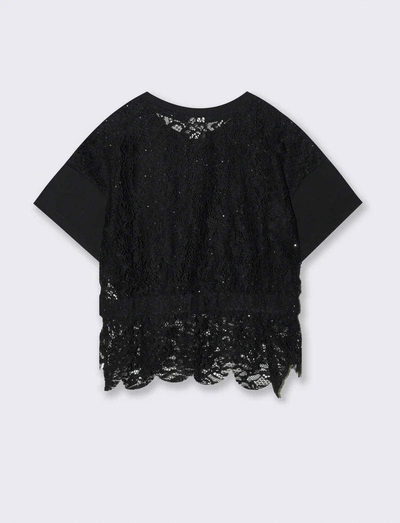 T-shirt con pizzo da bambina - Nero