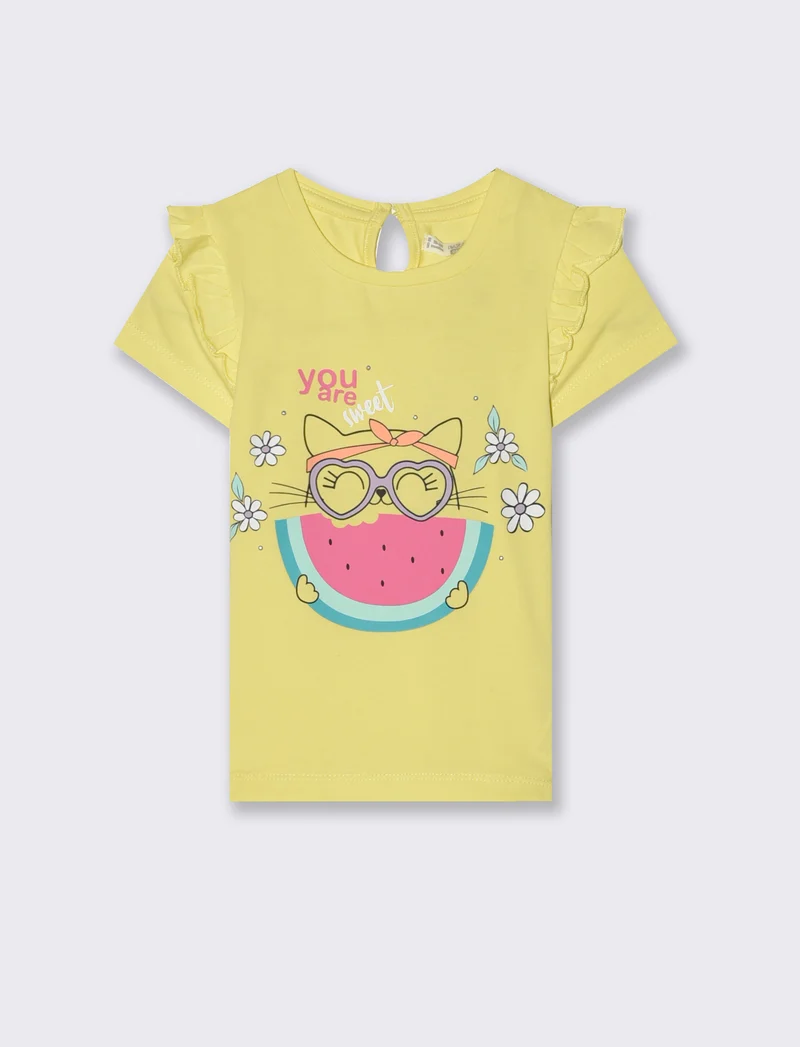 T-shirt con rouches alle spalle da neonata - Giallo