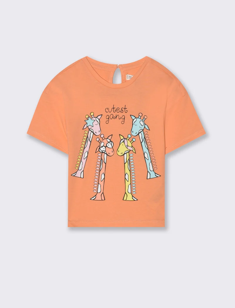 Maglia mezza manica con stampa da neonata - Corallo