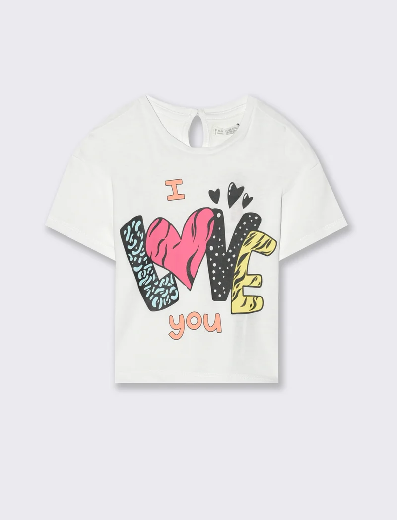 Maglia mezza manica con stampa da neonata - Bianco
