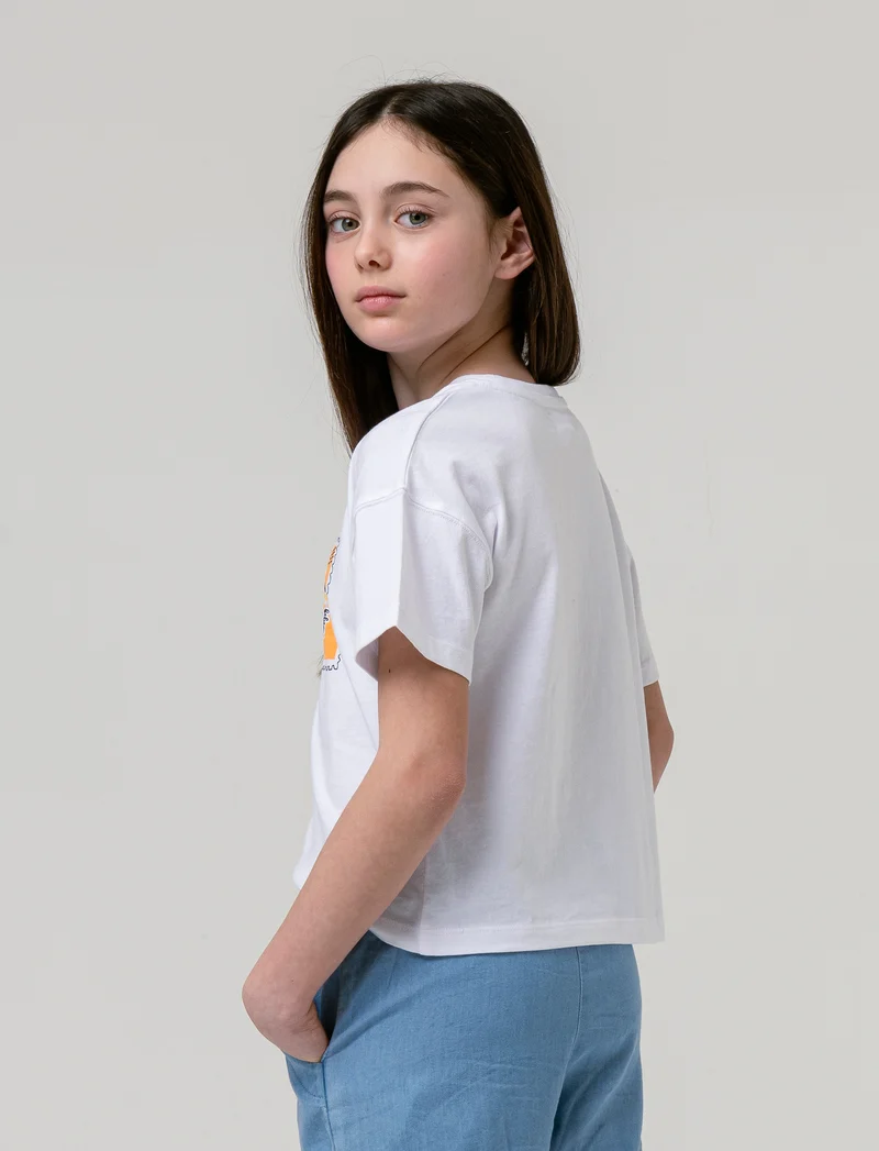 T-shirt mezza manica girocollo da bambina - Bianco latte
