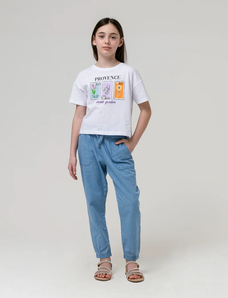 T-shirt mezza manica girocollo da bambina - Bianco latte