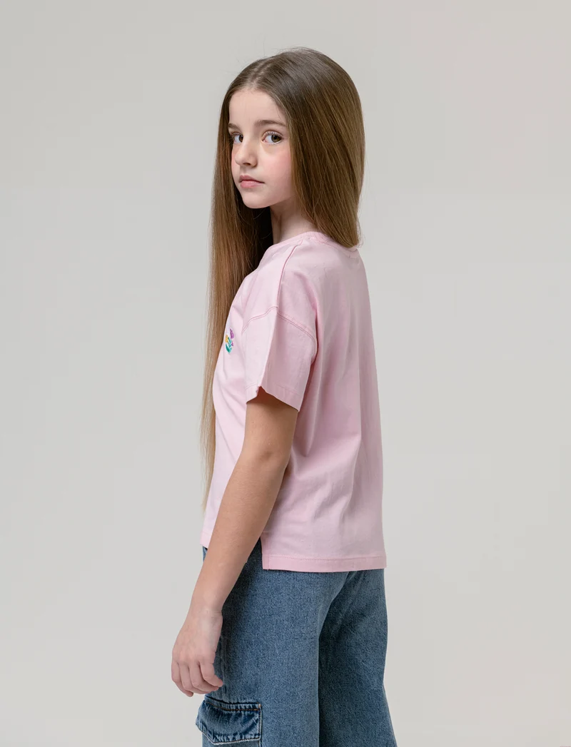 T-shirt regular mezza manica da bambina - Rosa