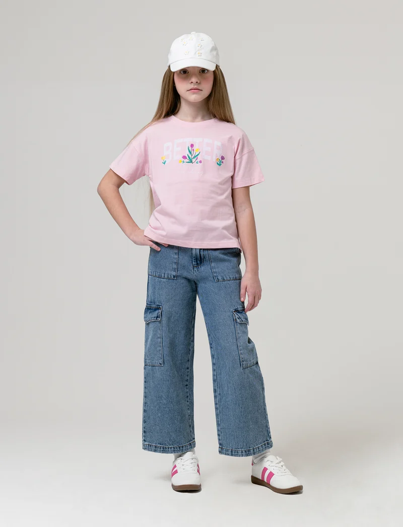 T-shirt regular mezza manica da bambina - Rosa