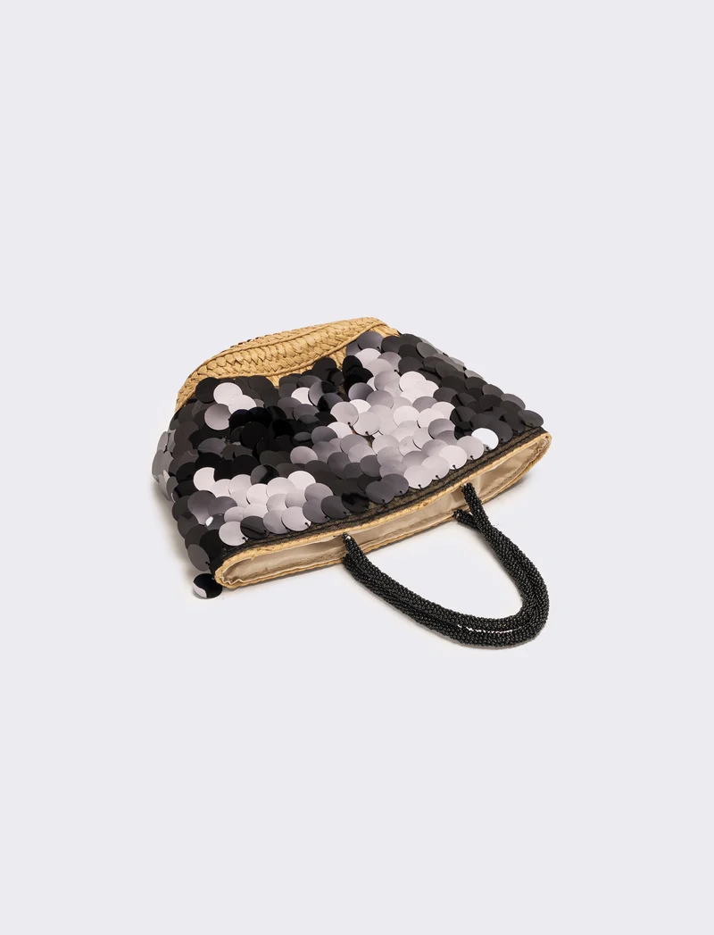 Borsa donna a mano con paillettes grandi - Nero