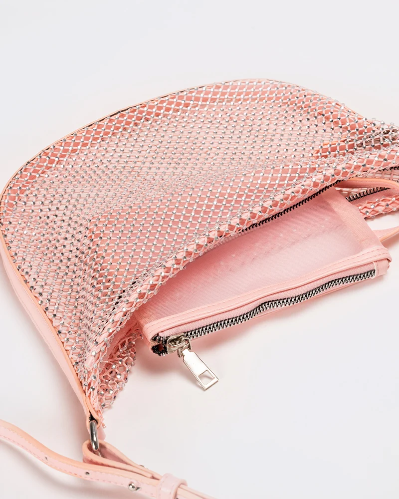 Borsa donna mezzaluna con strass - Rosa