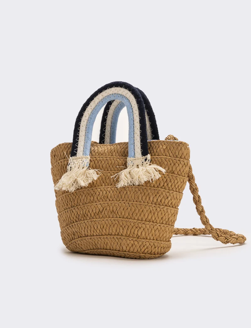 Borsa bambina paglia manico rainbow - Blu