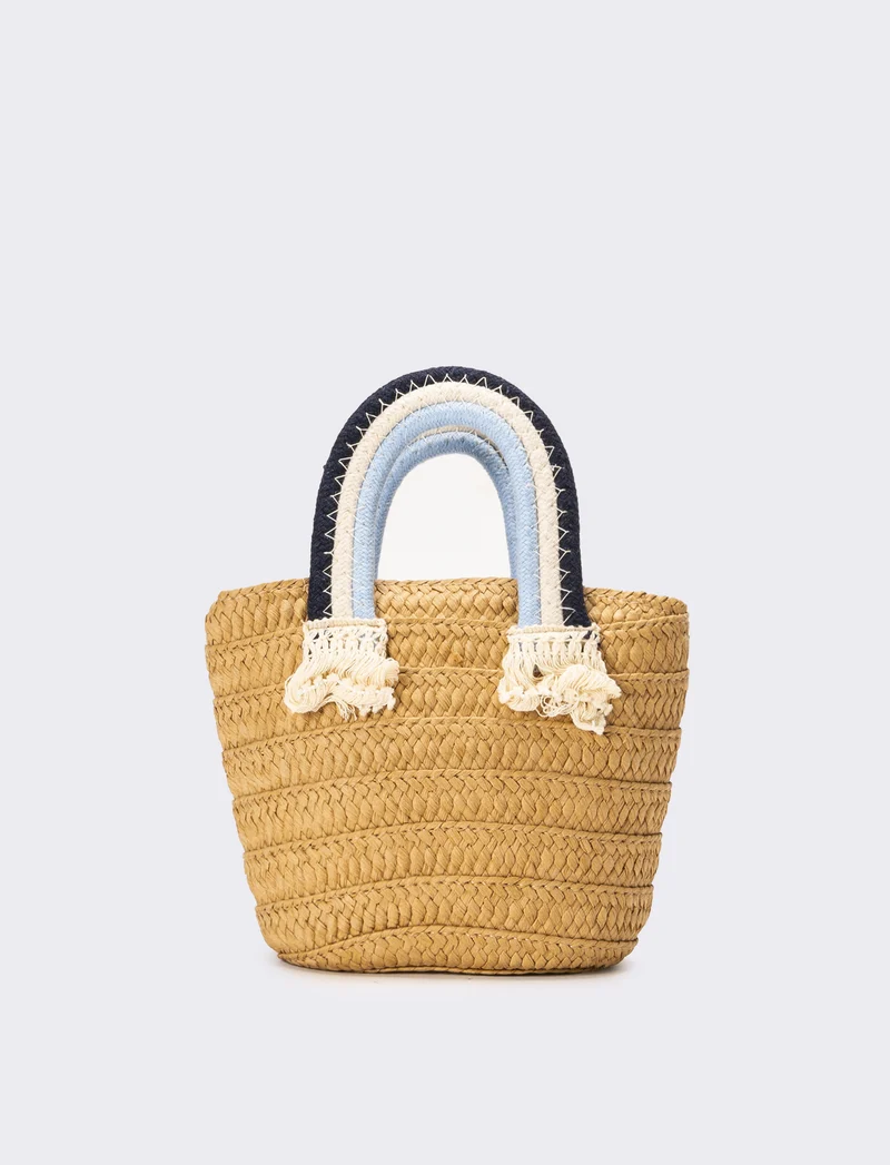 Borsa bambina paglia manico rainbow - Blu