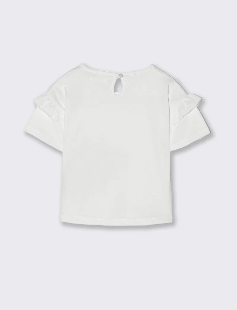 T-shirt con stampa e strass da neonata - Bianco