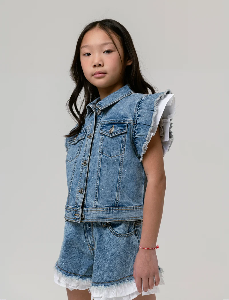 Giubbotto denim strass da bambina - Denim