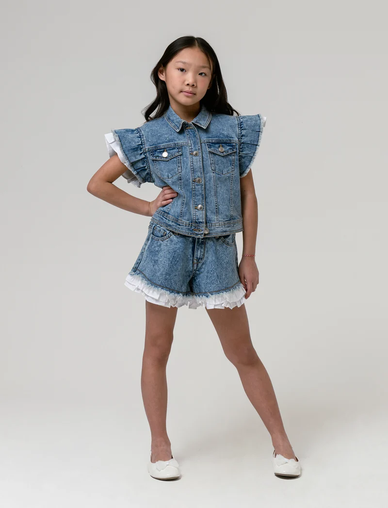 Giubbotto denim strass da bambina - Denim
