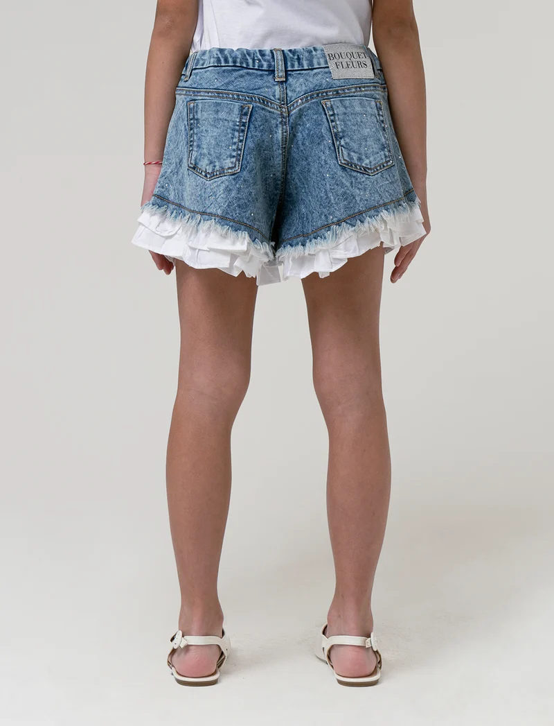 Short denim con strass da bambina - Denim