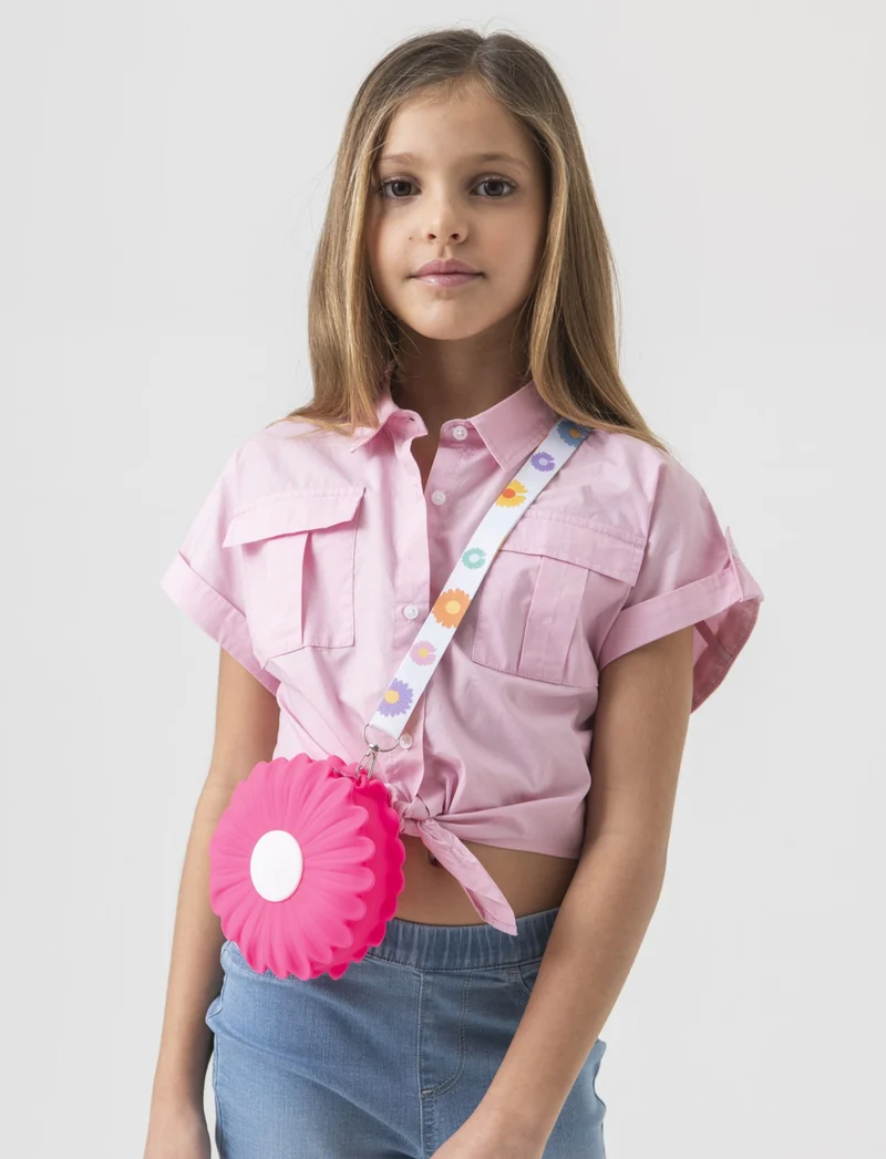 Camicia in cropped con nodo da bambina - Rosa