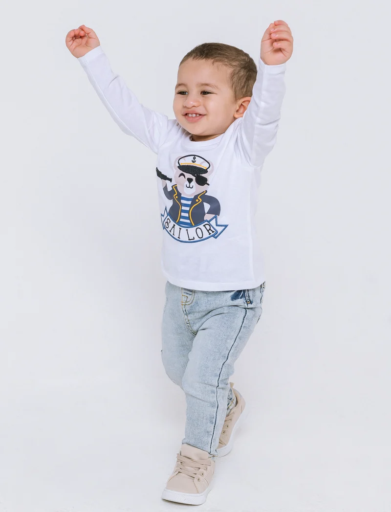 T-shirt con stampa e applicazioni da neonato - Bianco