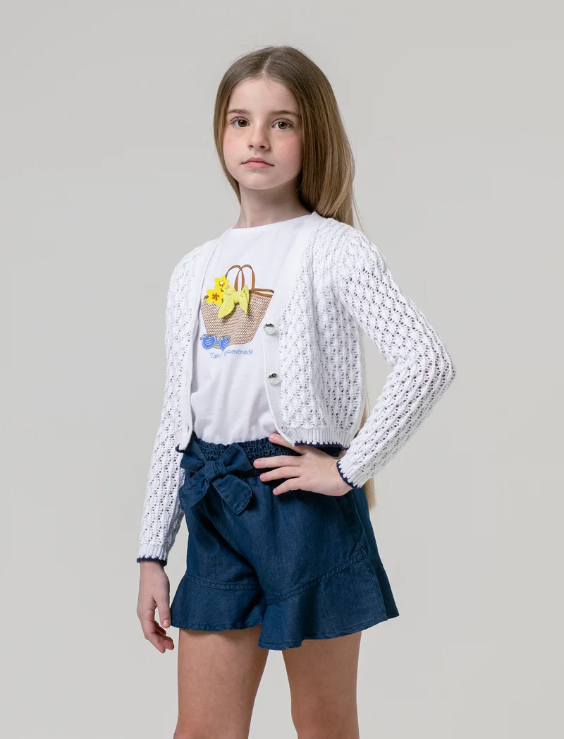 Cardigan in filo di cotone da bambina - Bianco