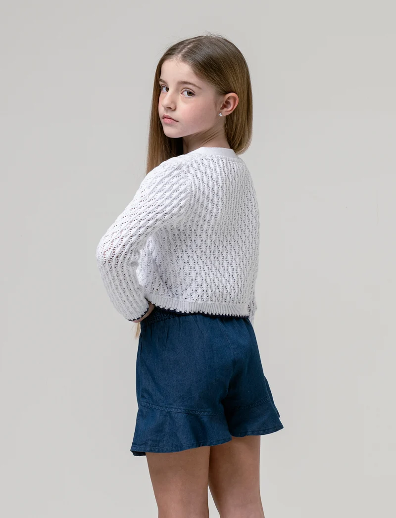 Cardigan in filo di cotone da bambina - Bianco