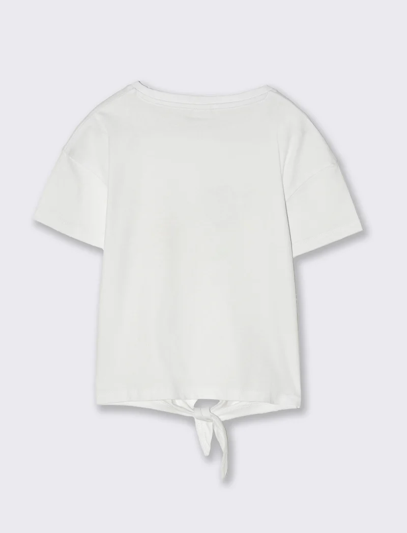 T-shirt in cotone con nodo. da bambina - Bianco latte
