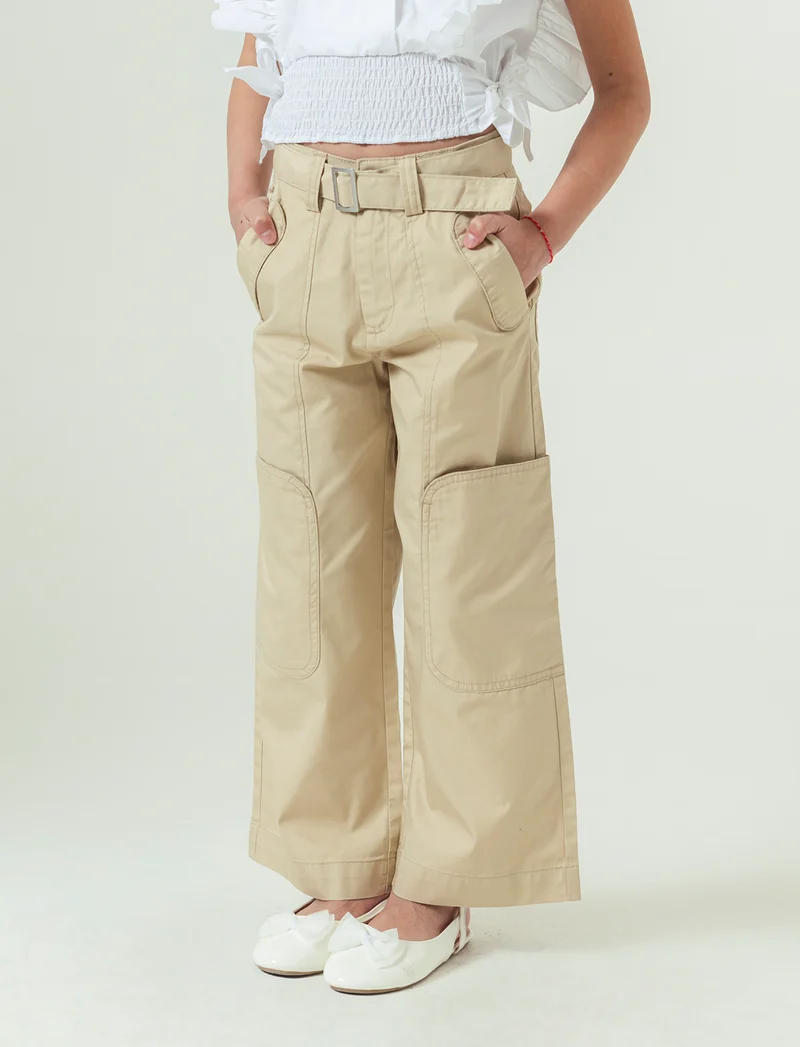 Pantaloni in twill gamba ampia. da bambina - Beige
