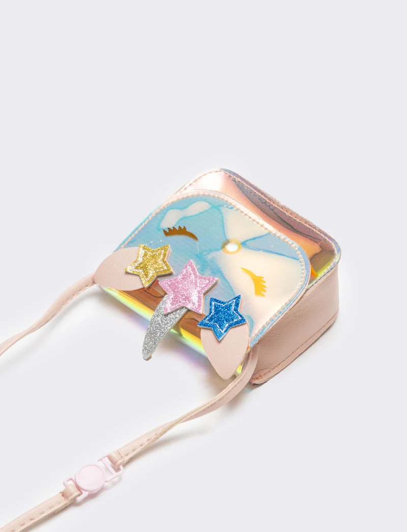 Tracolla bambina con patta e unicorno rainbow - Rosa