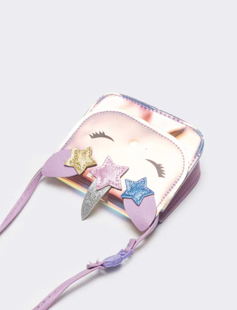 Tracolla bambina con patta e unicorno rainbow - Lilla