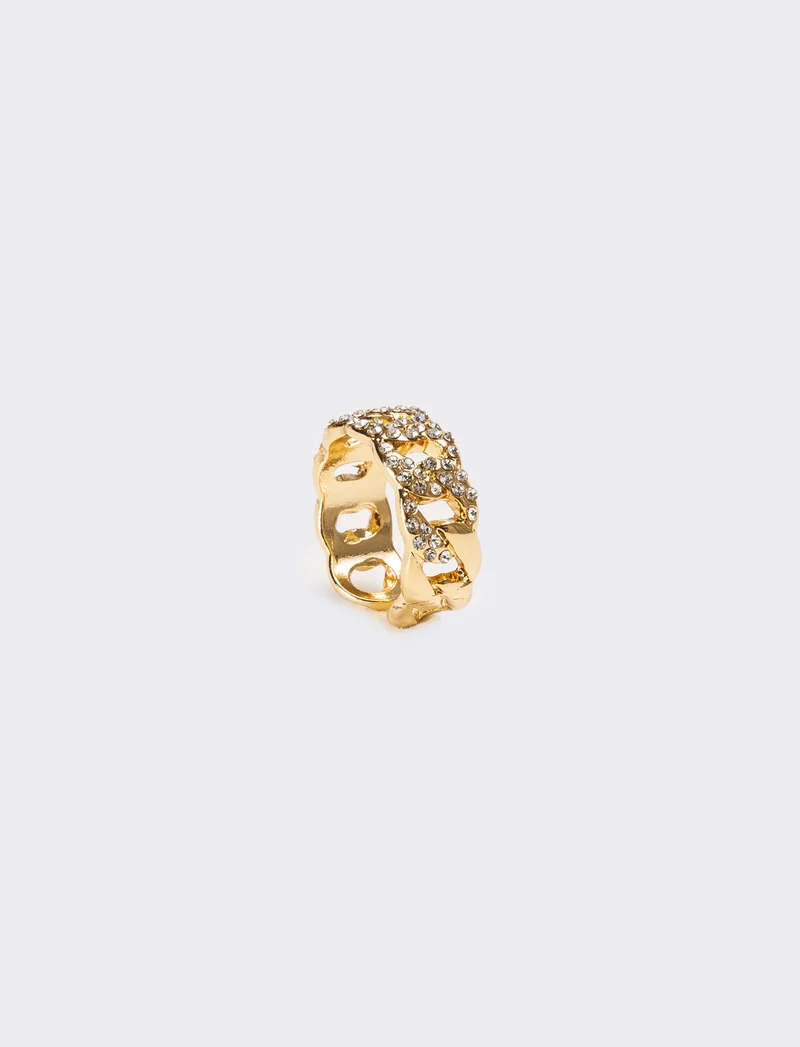 Anello con catena strass regolabile - Oro