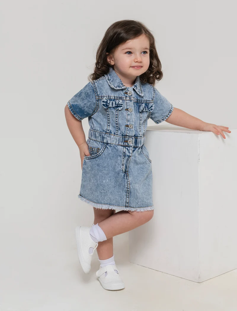 Abito in denim con fiocchetti da neonata - Denim