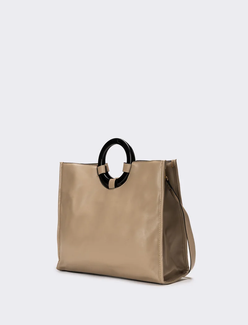 Borsa con manico tondo e tracolla - Beige
