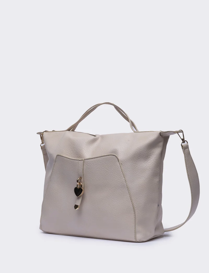 Shopper donna con catenaccio a cuore - Beige