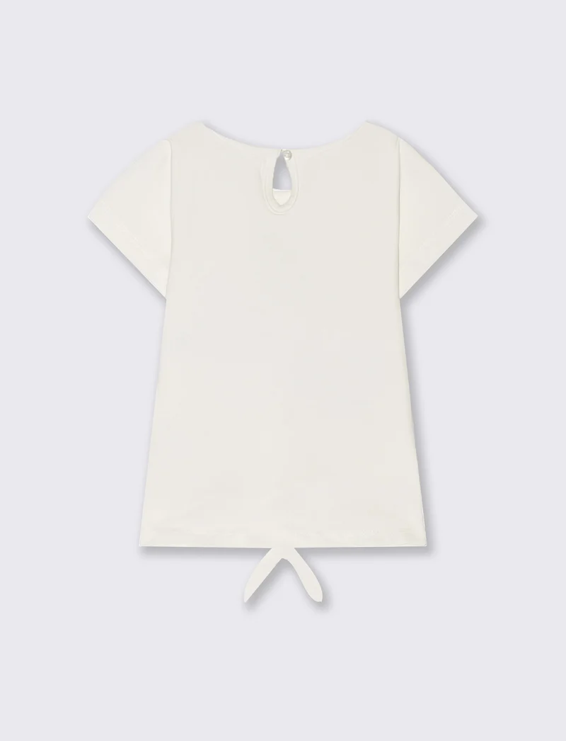 T-shirt con nodo e paillettes da neonata - Bianco latte