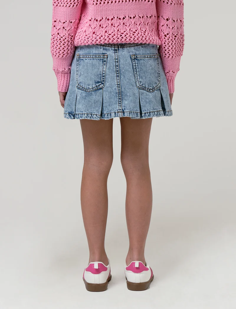 Gonna in denim con tasconi da bambina - Denim