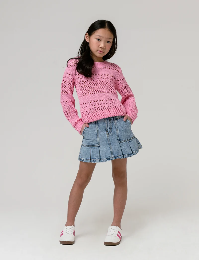 Gonna in denim con tasconi da bambina - Denim