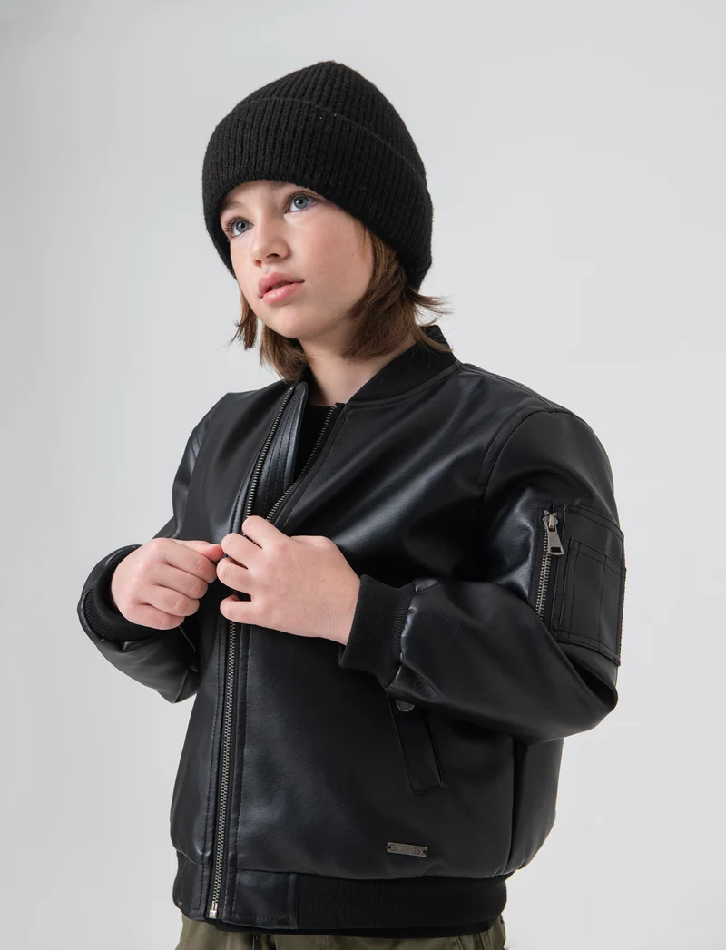 Bomber in finta pelle - Nero
