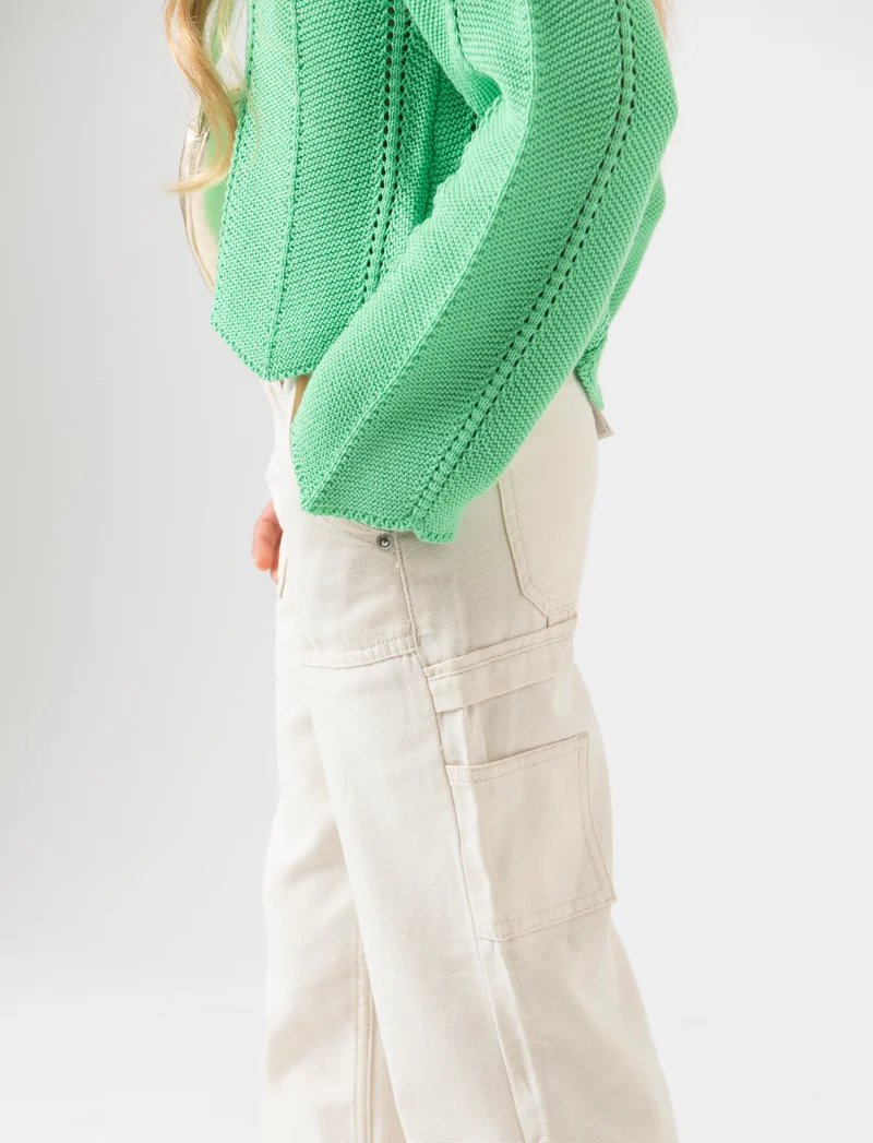 Pantalone in twill da bambina - Crema