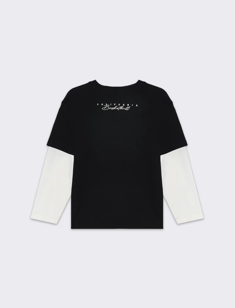 T-shirt over doppia manica da bambino - Nero
