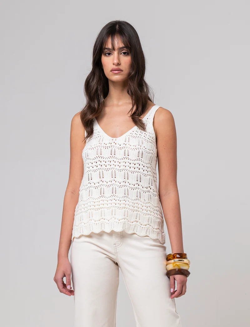 Top crochet da donna - Avorio