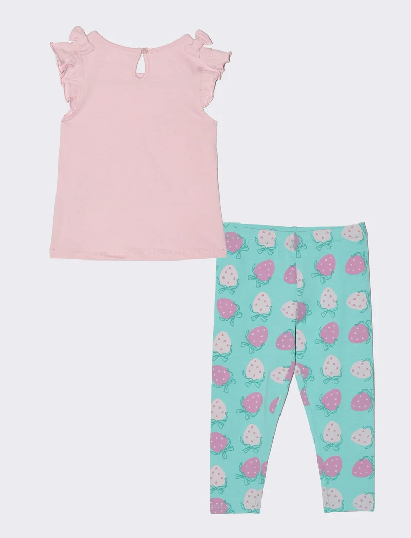 Completo con legging fantasia da neonata - Rosa