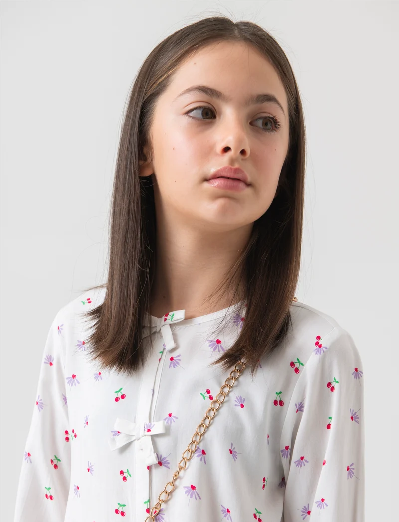 Camicia in viscosa stampata da bambina - Bianco latte