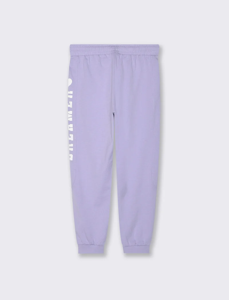 Jogger con tagli e stampa stile college da bambina - Lilla