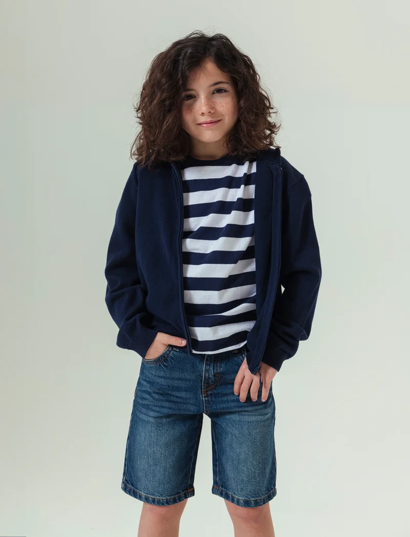 Maglia con zip e cappuccio da bambino - Blu