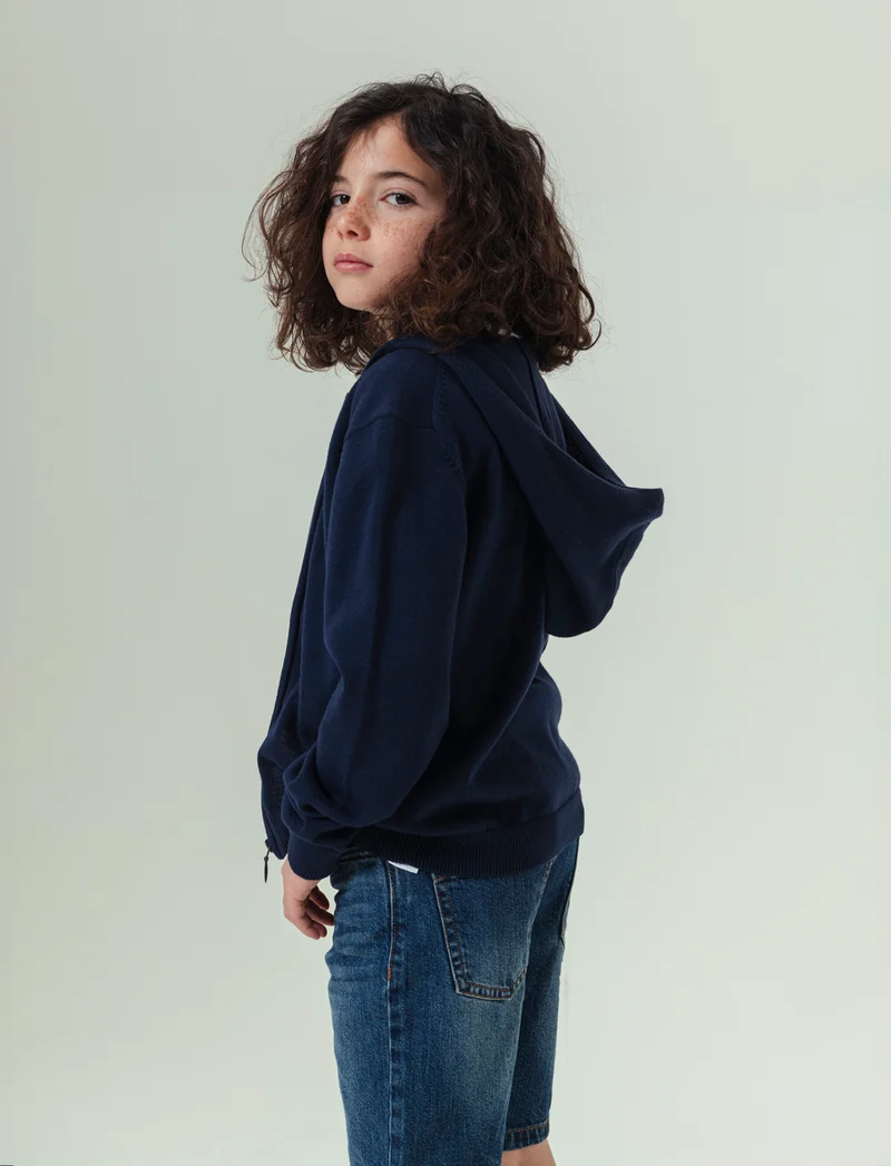 Maglia con zip e cappuccio da bambino - Blu