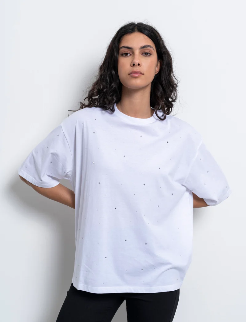 T-shirt con applicazioni da donna - Bianco
