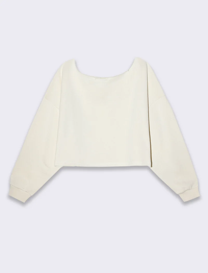 Felpa crop off shoulder da donna - Avorio
