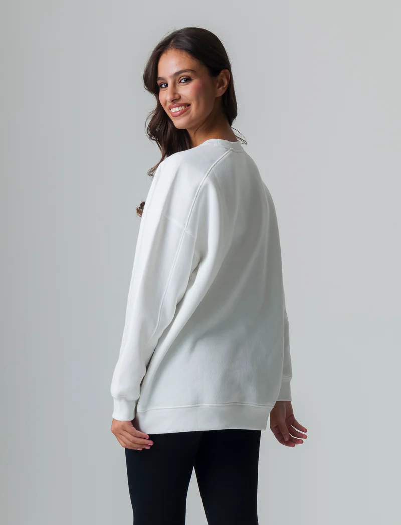 Felpa basic girocollo oversize da donna - Bianco latte