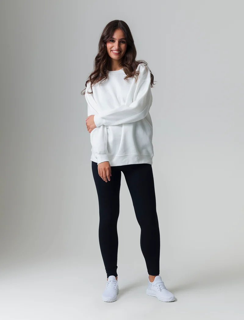 Felpa basic girocollo oversize da donna - Bianco latte