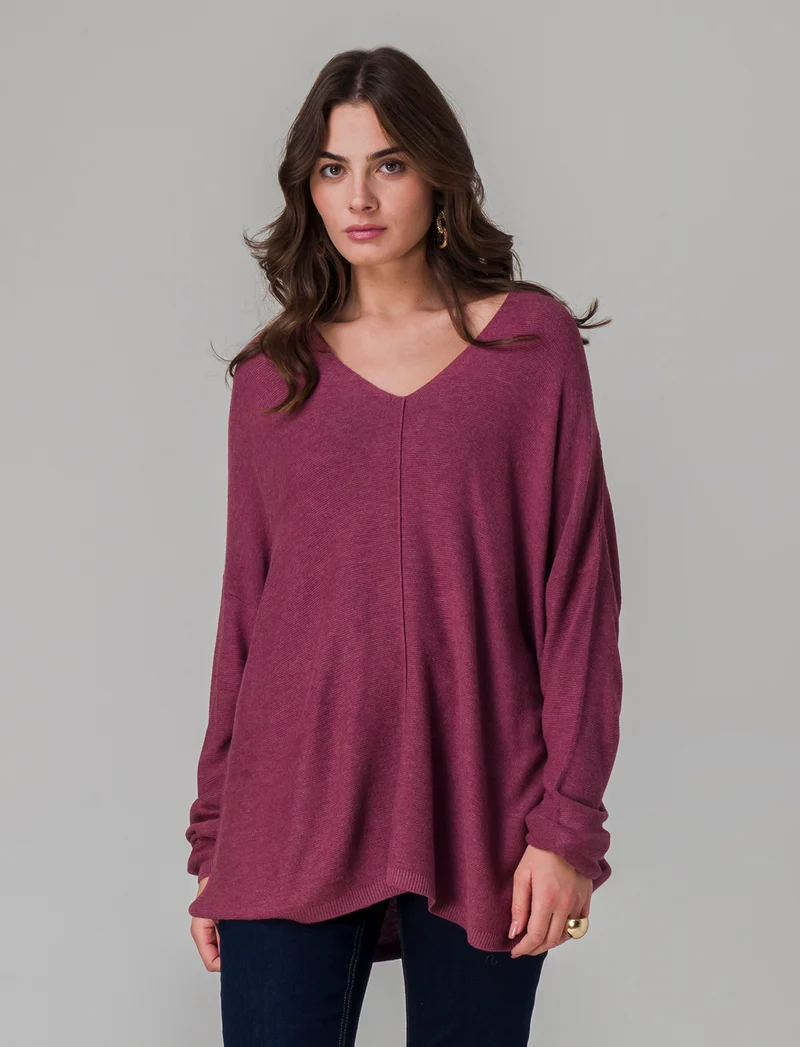 Maglia scollo a V da donna - Rosa cipolla