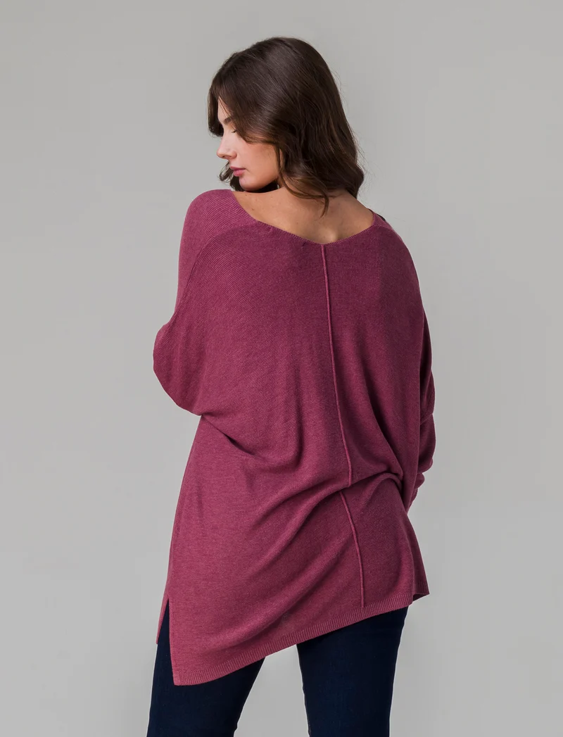 Maglia scollo a V da donna - Rosa cipolla
