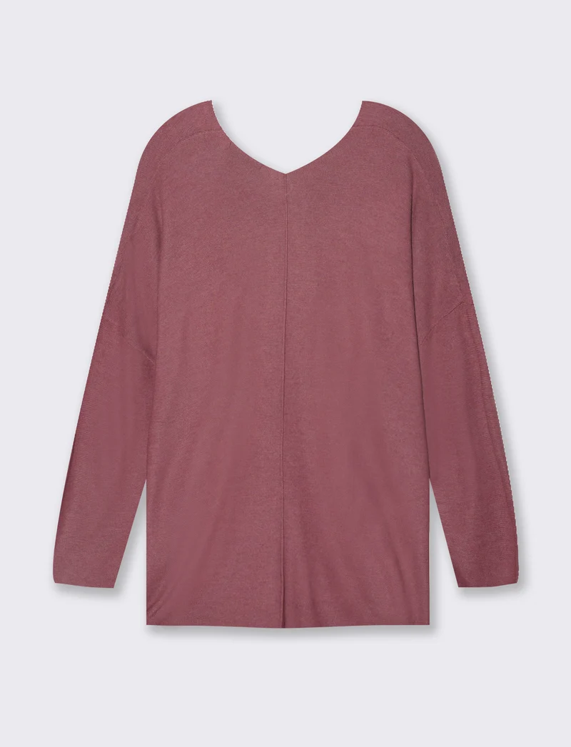 Maglia scollo a V da donna - Rosa cipolla