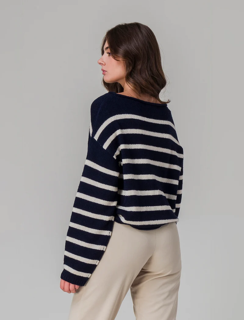 Maglia giro collo a strisce da donna - var 2
